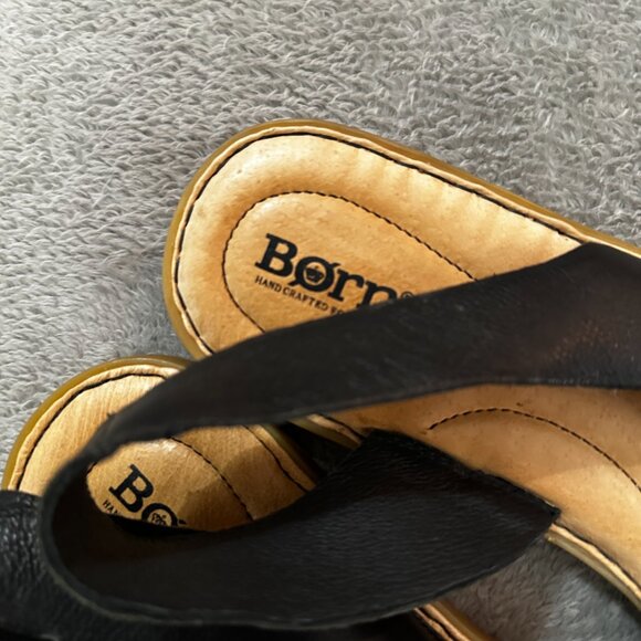 Born Inlet Black Leather Sandals Shoes Women's 11 Flats Comfort Slingback - Picture 3 of 6